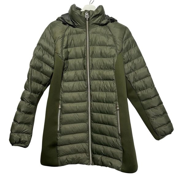 Michael Michael Kors women's Green Puffer Jacket coat with Hood size OX - Picture 1 of 9